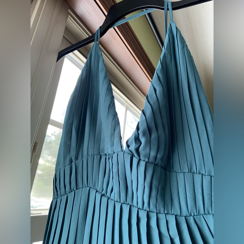 NWT Charlotte Russe Maxi Dress | Blue Green Ribbed | Crisscross Backless